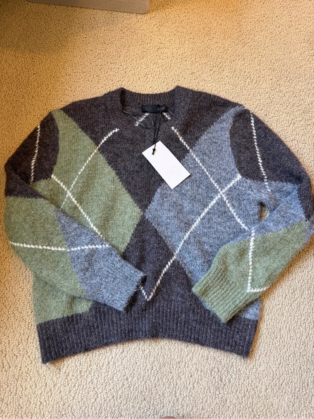 ZARA BLOGGER FAVORITE DIAMOND KNIT jumper sweater NWT small - Picture 5 of 10